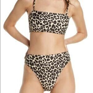 Size M Something Navy Leopard Print Ribbed Bikini High Waisted Animal Print Swim
